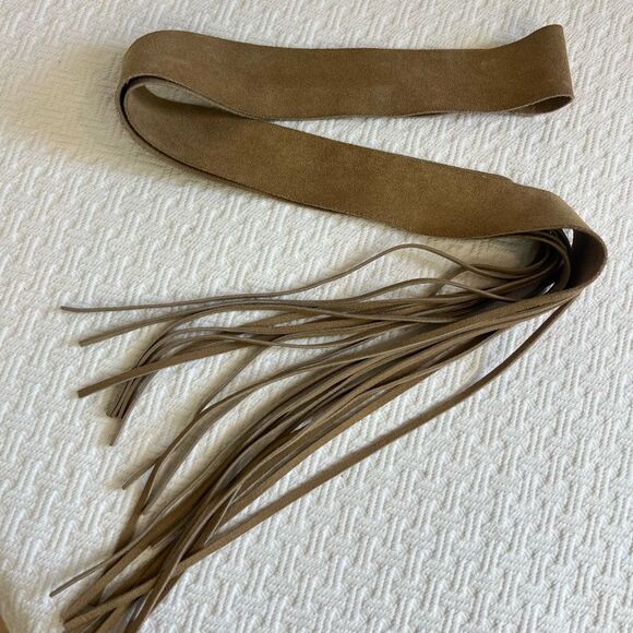 Vintage Anne-X Women’s Small Tan Leather Western Fringe Belt 29” Length BOHO - Picture 1 of 11